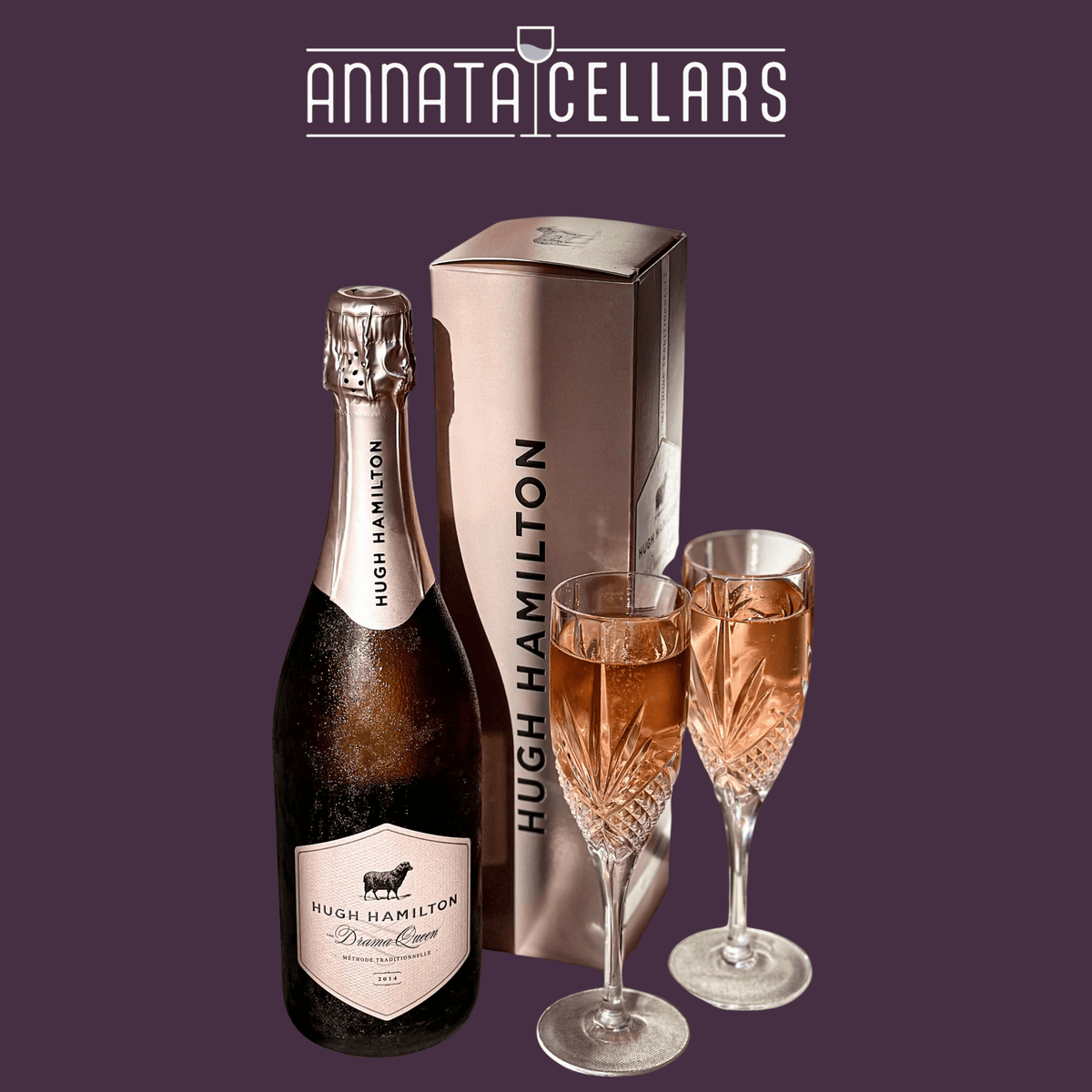 Sparkling wine bottle with two clear crystal flutes, gift set