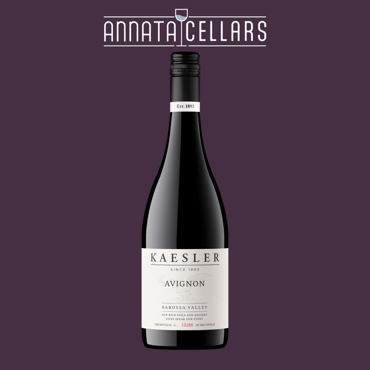 2022 red wine bottle with dark glass and cream label