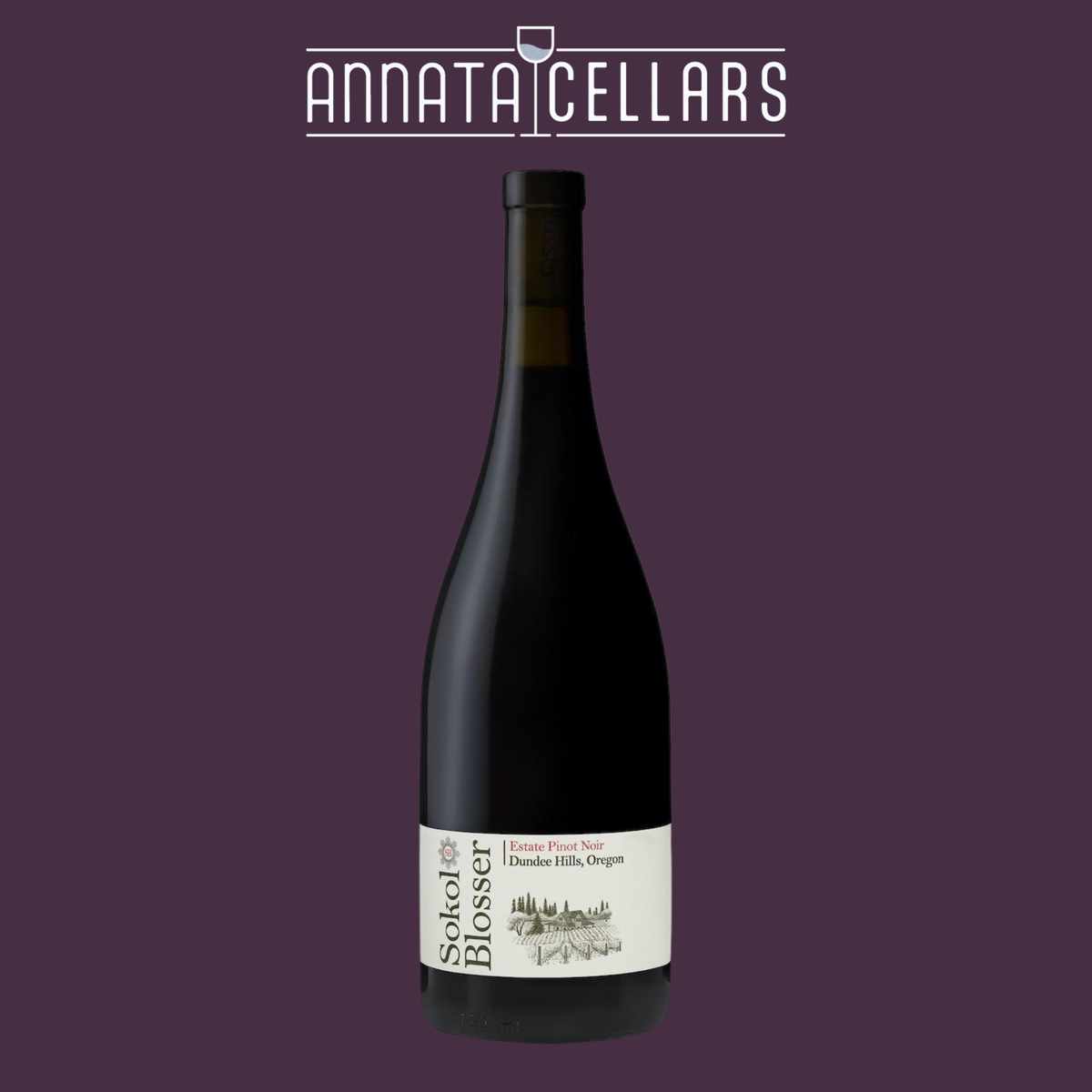 Sokol Blosser 2018 Pinot noir wine bottle, dark glass with label