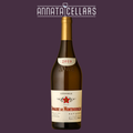 Wine bottle with gold cap and cream label, dark glass, front view