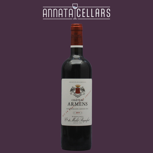 Bottle of 2019 Château Armens Saint-Émilion red wine