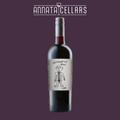 Red wine bottle with foil neck and illustrated label