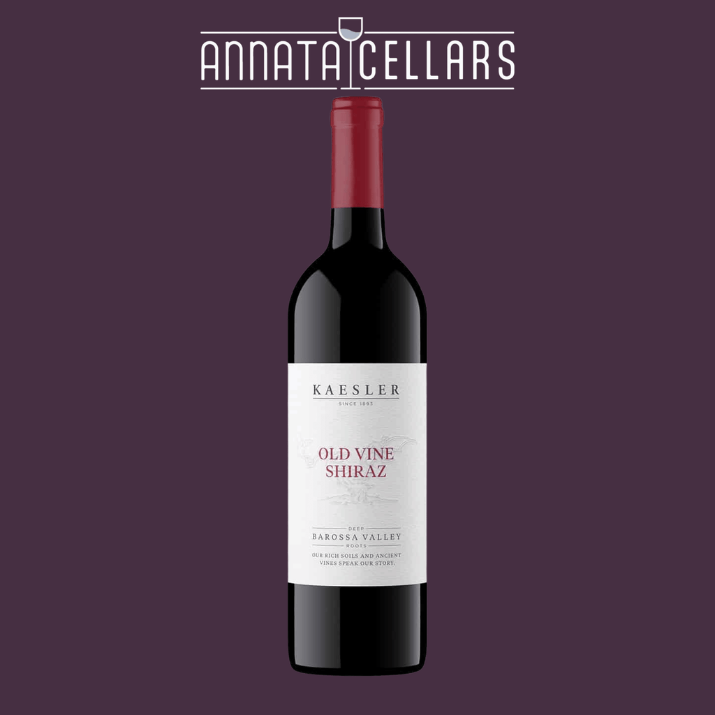 Wine bottle with Old Vine Shiraz label and red cap, front view