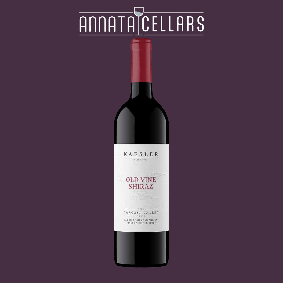 Wine bottle with Old Vine Shiraz label and red cap, front view