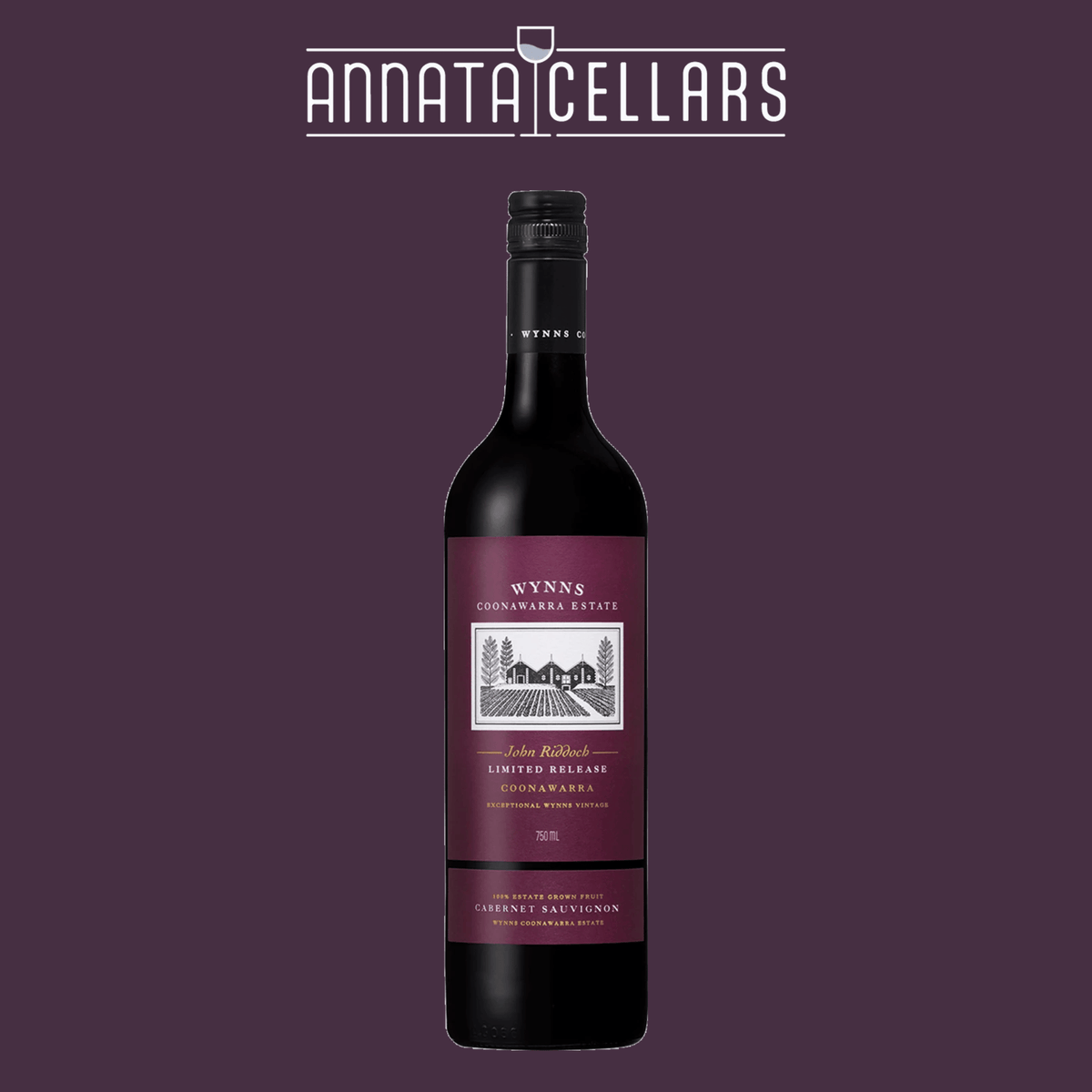 Wynns Cabernet Sauvignon wine bottle with purple label
