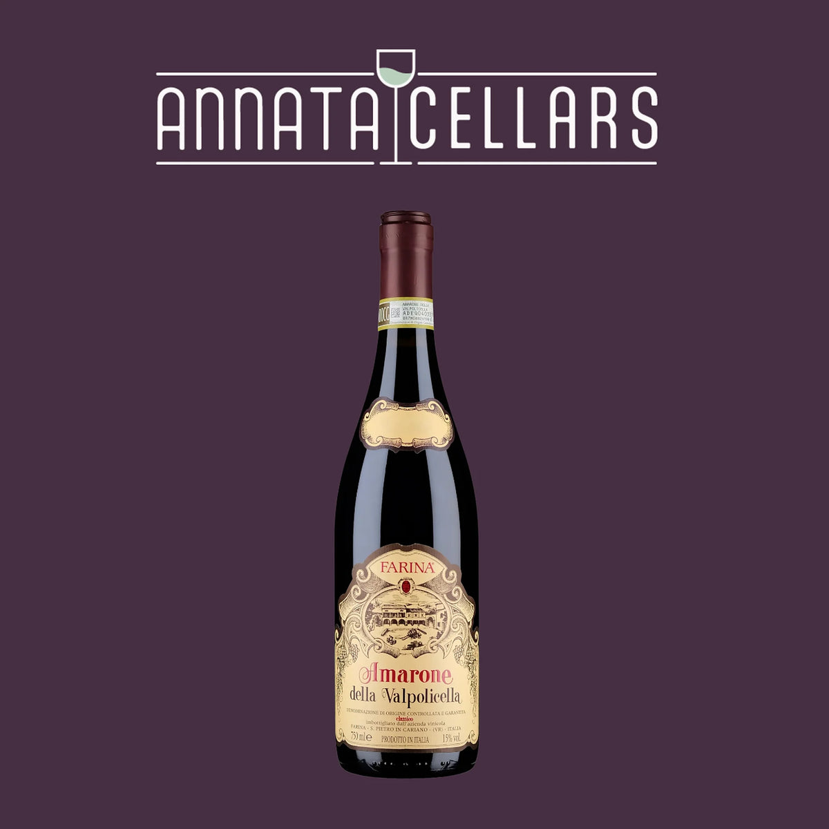 2021 Amarone wine bottle with dark glass and cream label