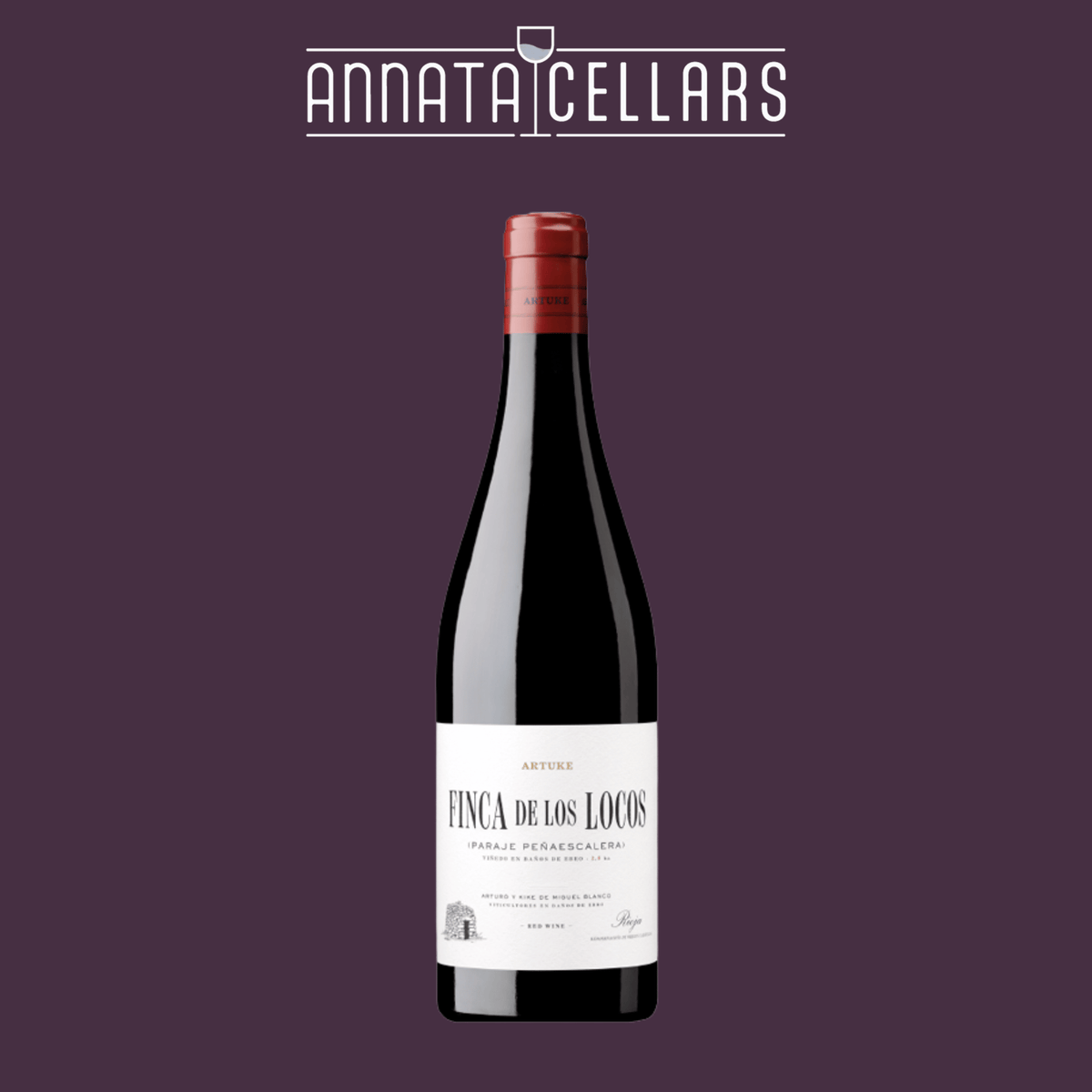 Rioja Tempranillo wine bottle with red capsule and Finca de los Locos label