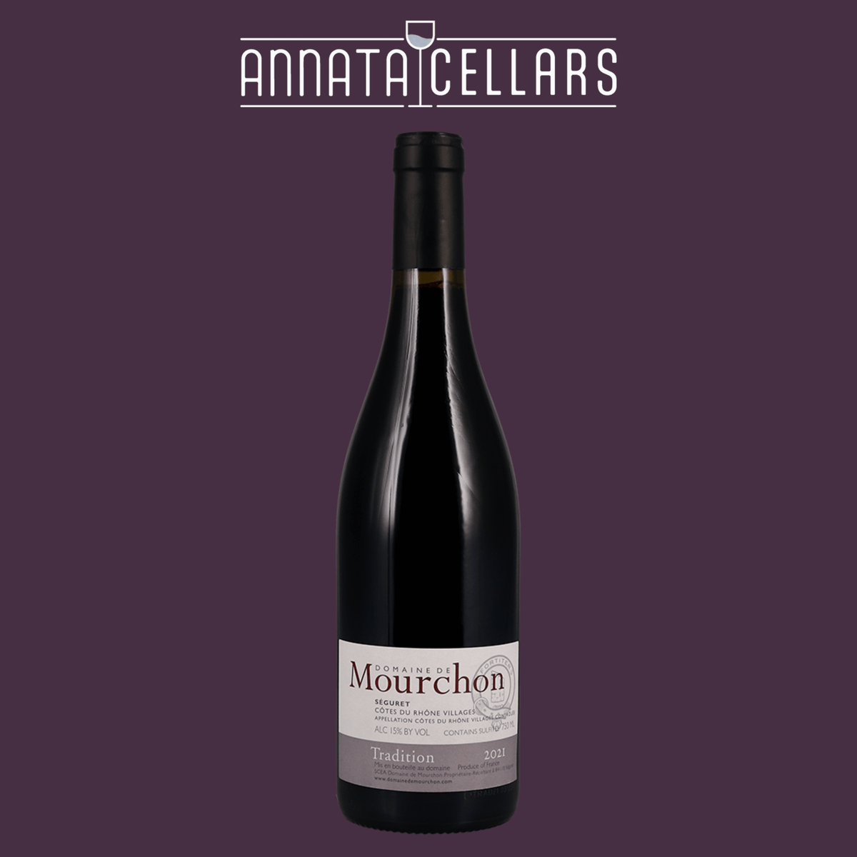 Wine bottle in dark glass with label and cap