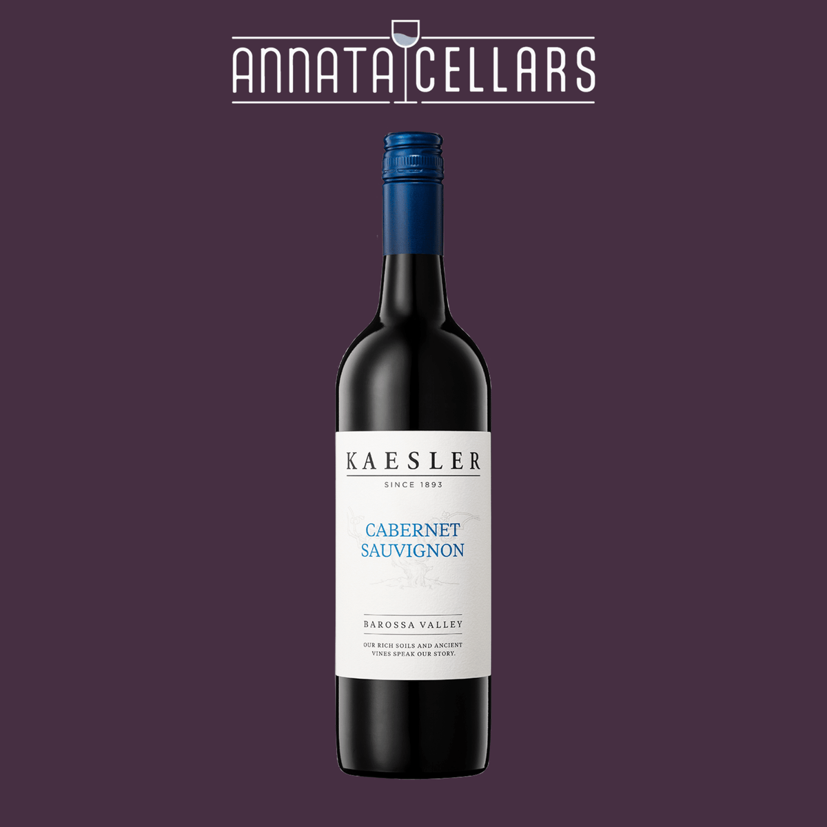 Kaesler Cabernet Sauvignon wine bottle with blue cap and white label