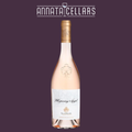 Rosé wine bottle with gold cork and Whispering Angel label