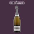 Vintage brut wine bottle with amber glass and front label