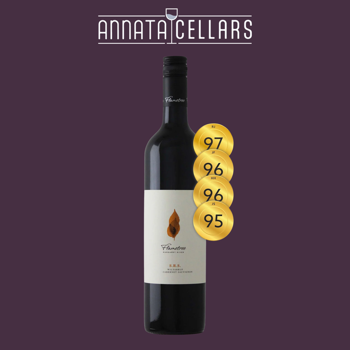 Flametree Cabernet Sauvignon wine bottle with dark red glass and cream label