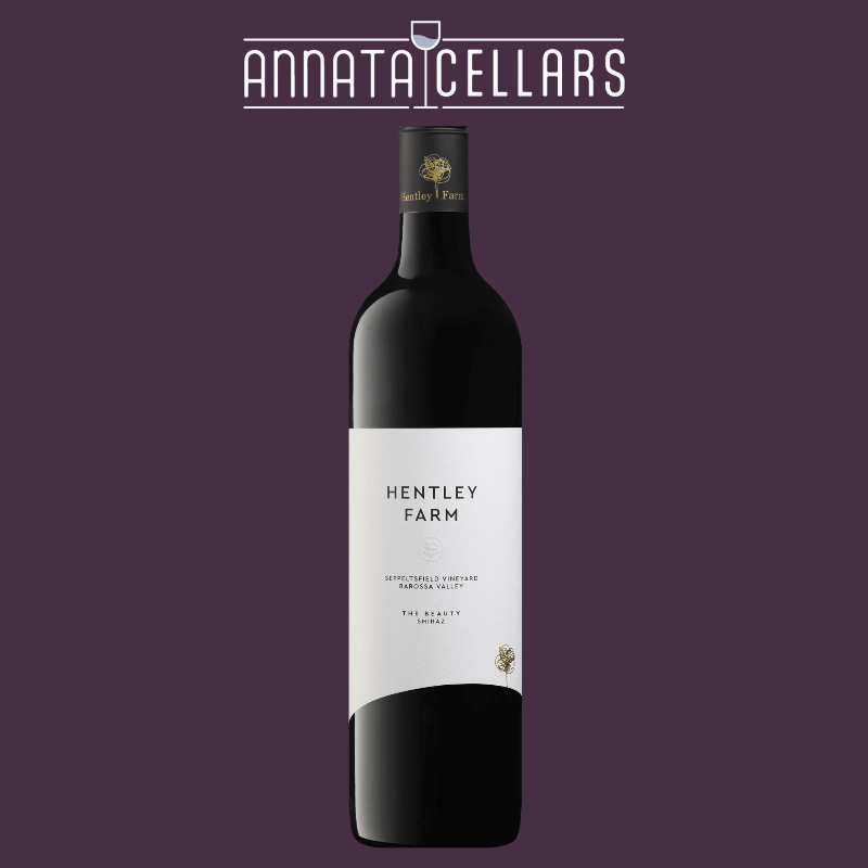 2022 Hentley Farm “The Beauty” Shiraz wine bottle, dark glass with cream label