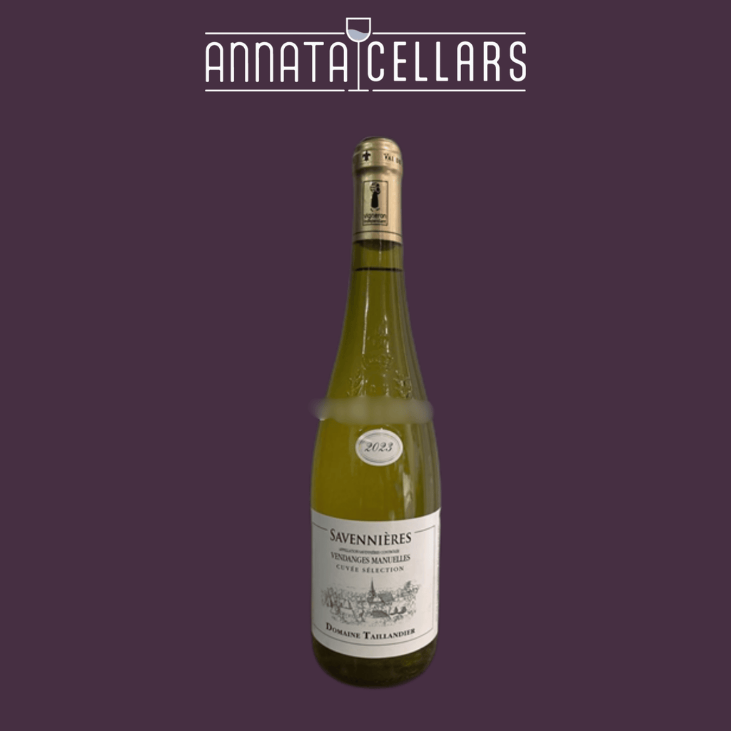 Gold wine bottle with white Savennieres label and AnnataCellars logo