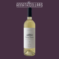 Pale gold Sauvignon Blanc blend wine bottle with dark cap and cream label