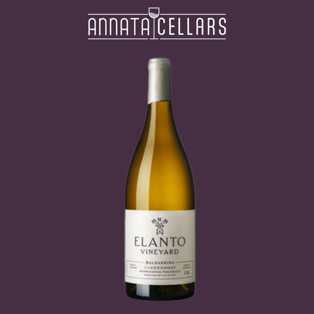 Elanto Vineyard Chardonnay wine bottle with cream label and gold cap