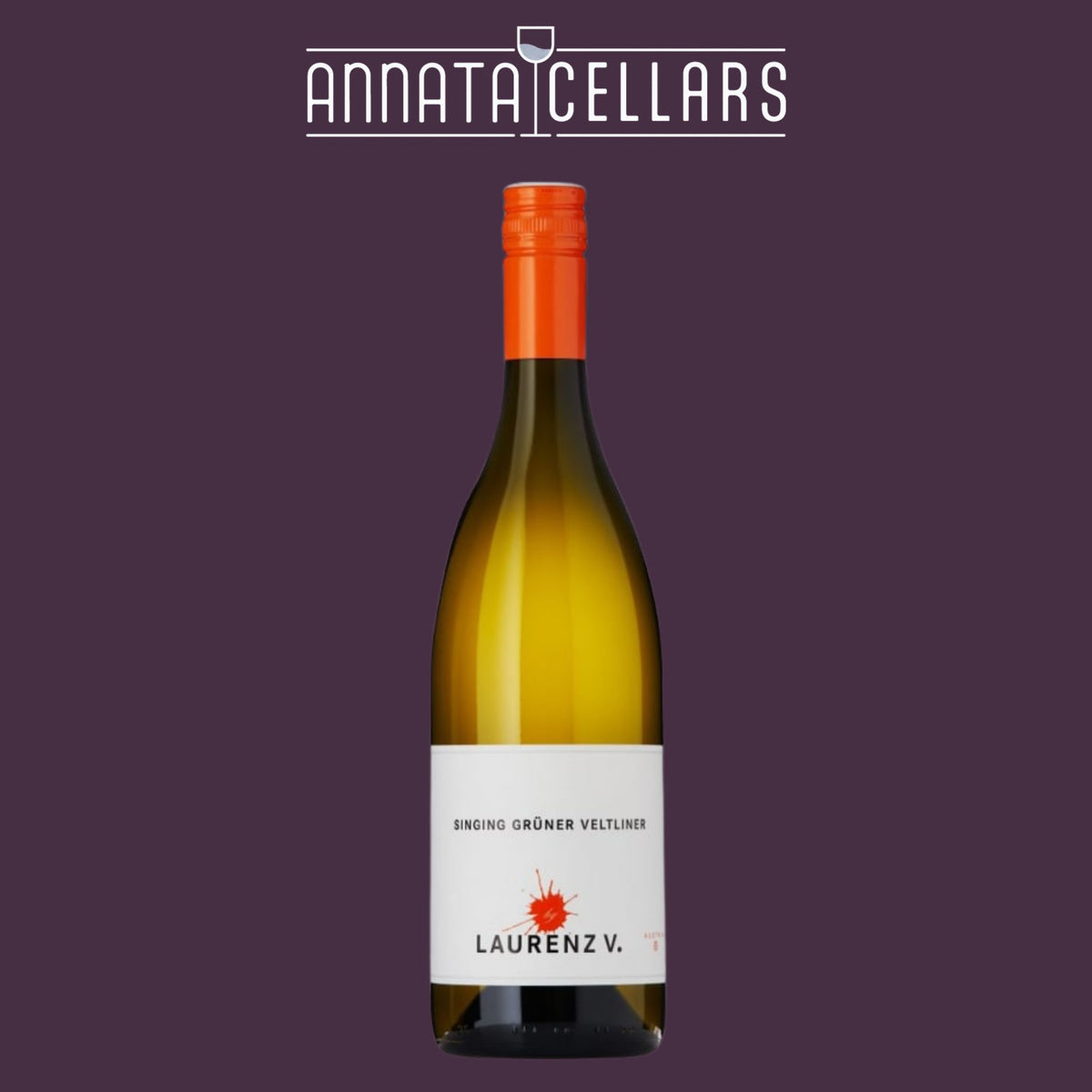 Laurenz V. Singing Grüner Veltliner white wine bottle with orange capsule