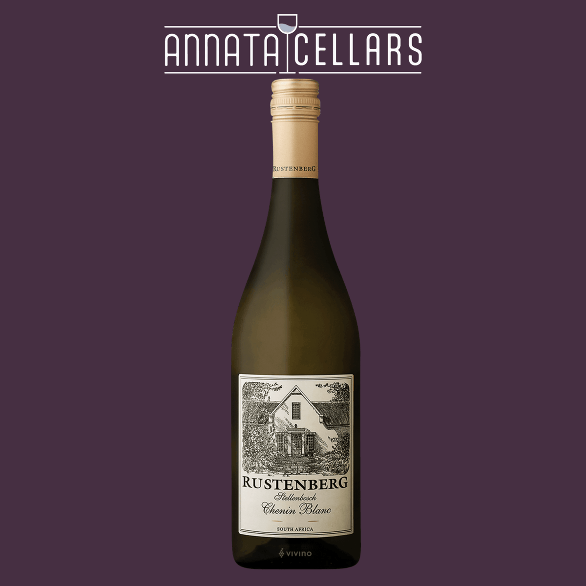 Rustenberg Chenin Blanc Stellenbosch white wine bottle with gold cap and label