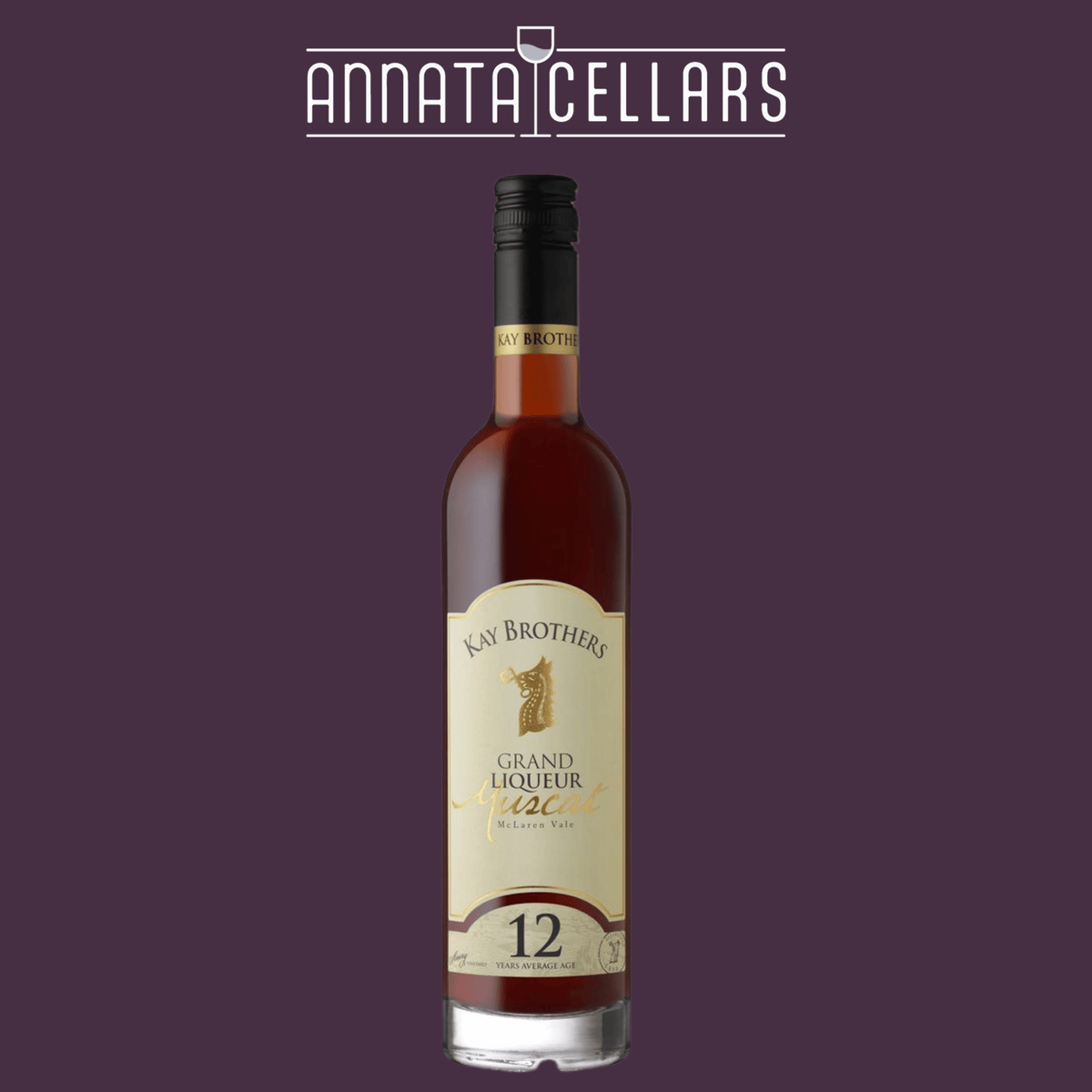 Kay Brothers Grand Liqueur Muscat 500ml amber liquor bottle with label and black cap