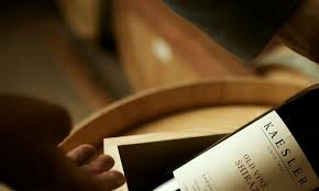Wine bottle label with Kaesler Old Vine Shiraz text on white label